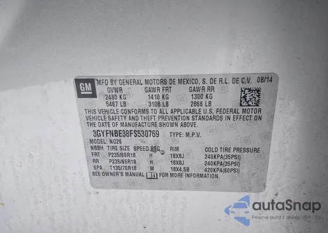 2015 Cadillac Srx Luxury Collection from USA, damaged, VIN 3GYFNBE38FS530769